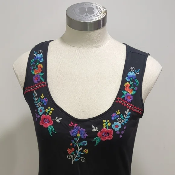 Vintage Johnny Was Tank Dress With Full Skirt And Embroidery. Size Small. - Picture 6 of 9